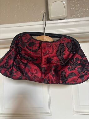 Vintage Red and Black Beaded Evening Clutch